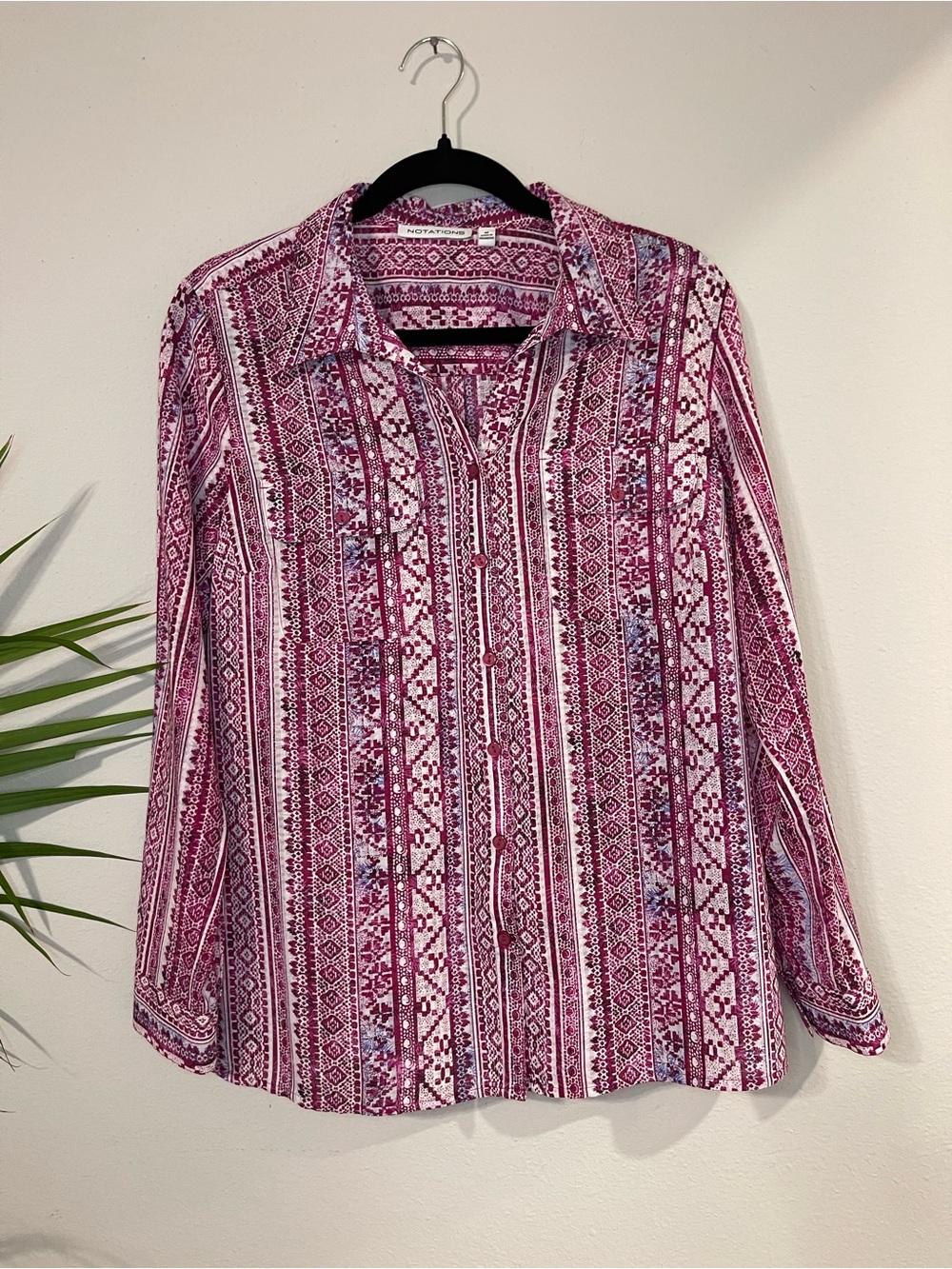 Notations Pink & White Printed Button-Down Shirt